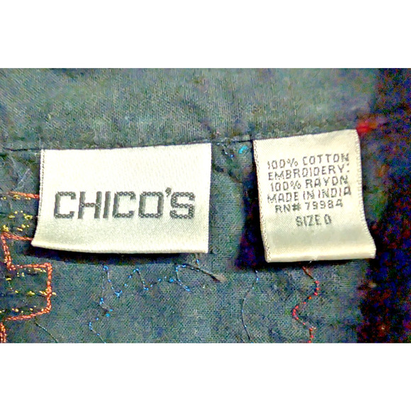 Chico's Geometric Jacket Black Multicolor Embroidered Sz 0 Boho Fun Party Wear - Picture 4 of 4